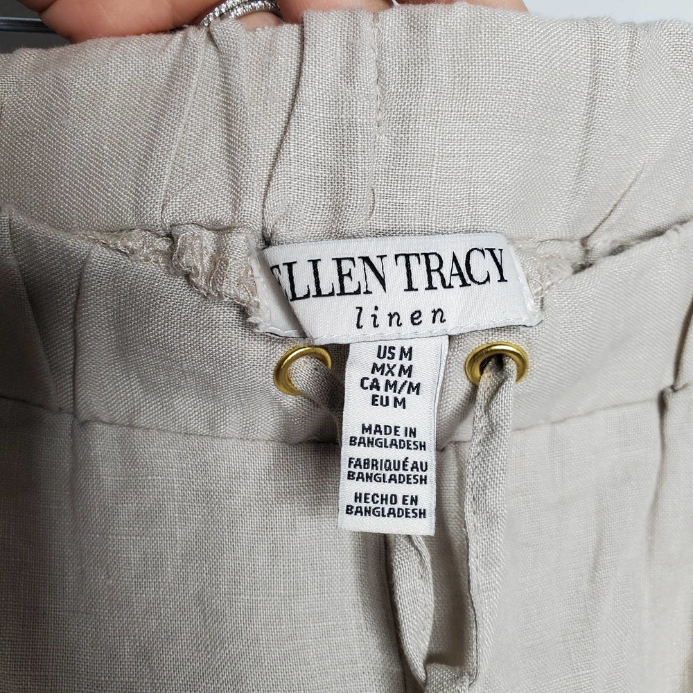 ELLEN TRACY Cream 100% Linen Drawstring Jogger Pants Sz Medium M - Picture 5 of 7
